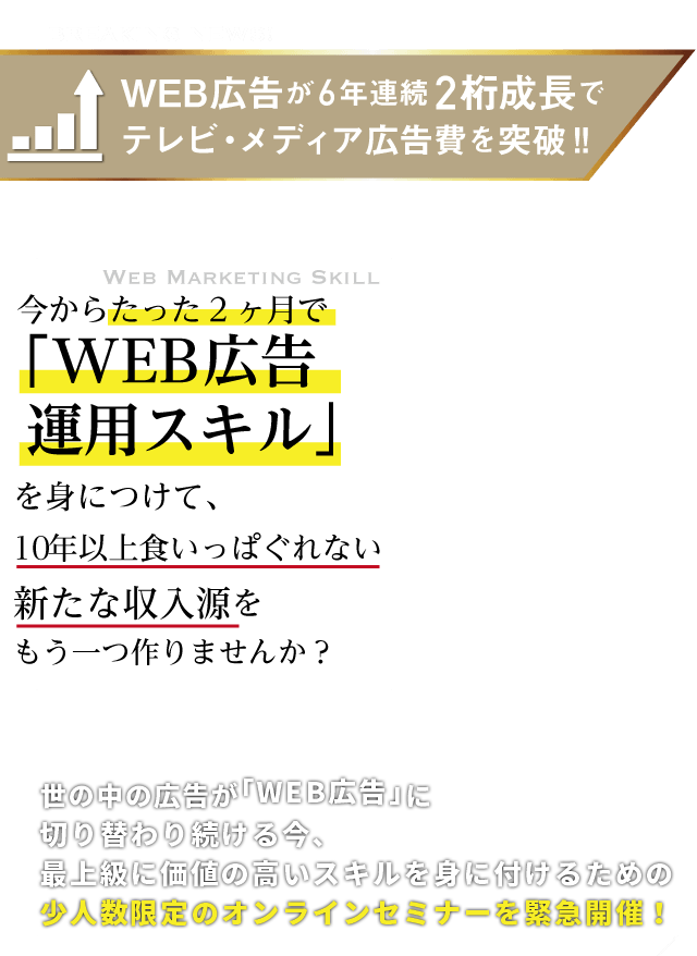 Web広告運用スキルを身につけて 新たな収入源をもう一つ作りませんか Web広告マスター